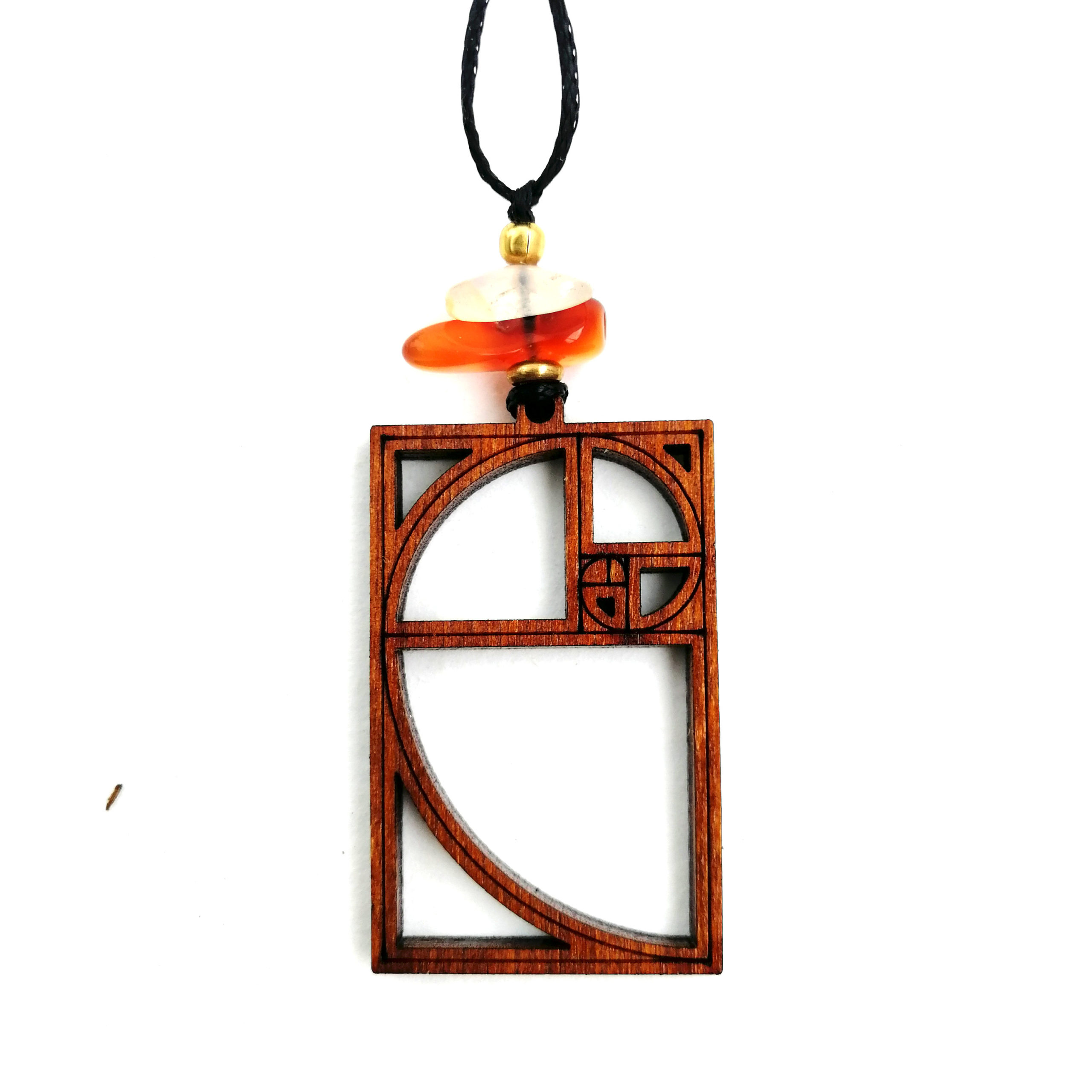 Golden Ratio wooden Pendant, Phi Necklace, Fibonacci Sriral
