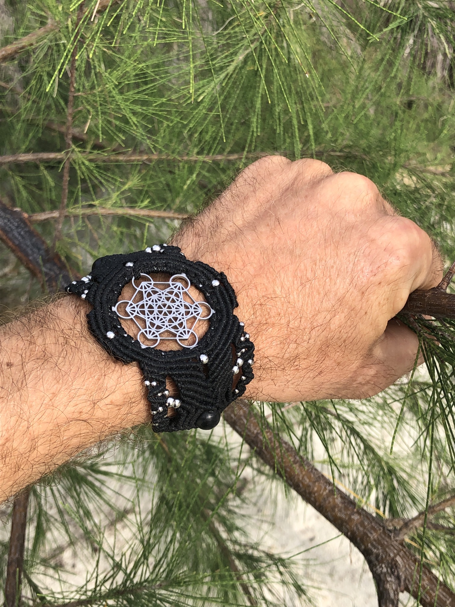 Black Sacred Geometry watch-bracelet METATRON with Shungit crystals - Image 4