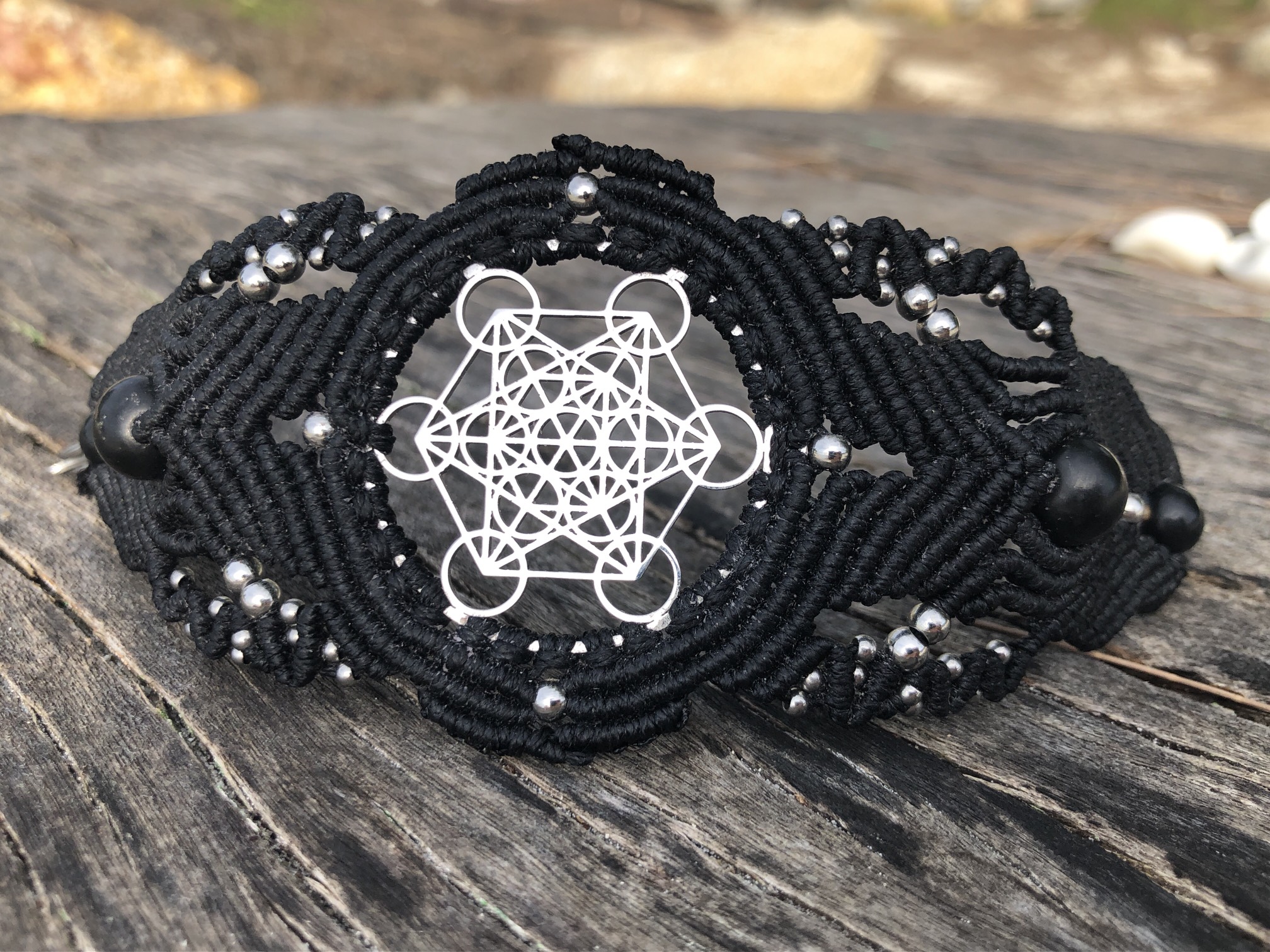 Black Sacred Geometry watch-bracelet METATRON with Shungit crystals