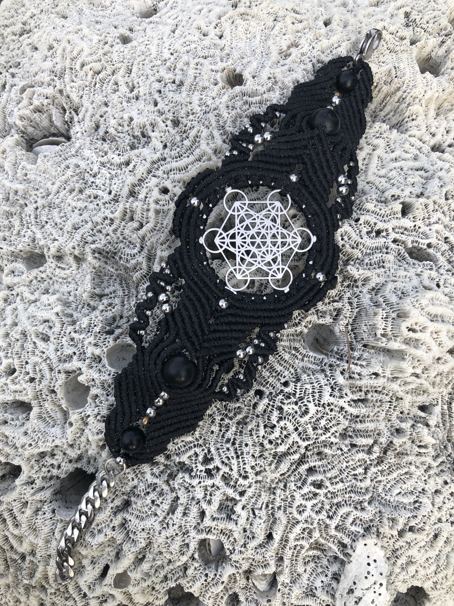 Black Sacred Geometry watch-bracelet METATRON with Shungit crystals - Image 3