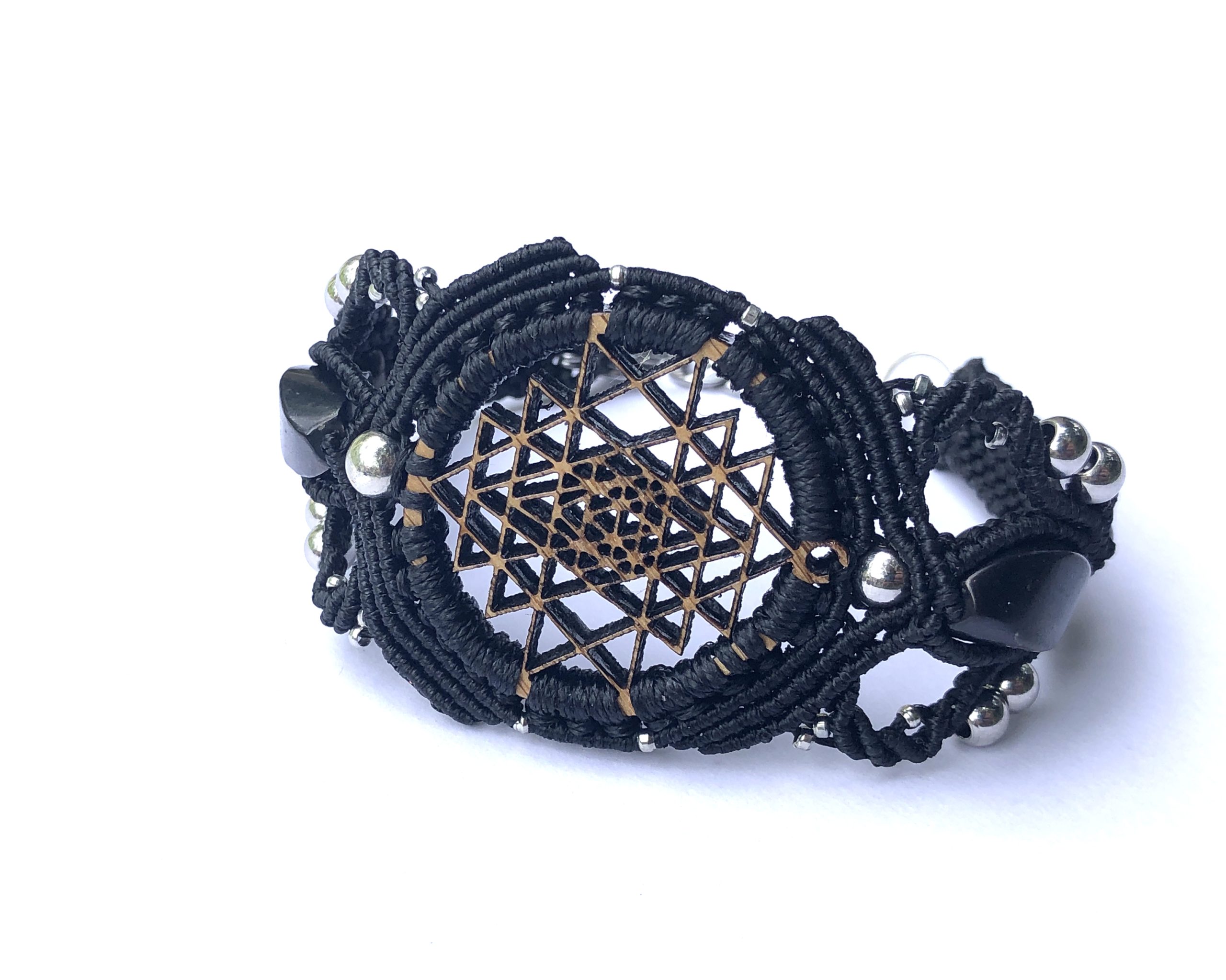 Black Sri Yantra Bracelet with Shungite Natural Stones
