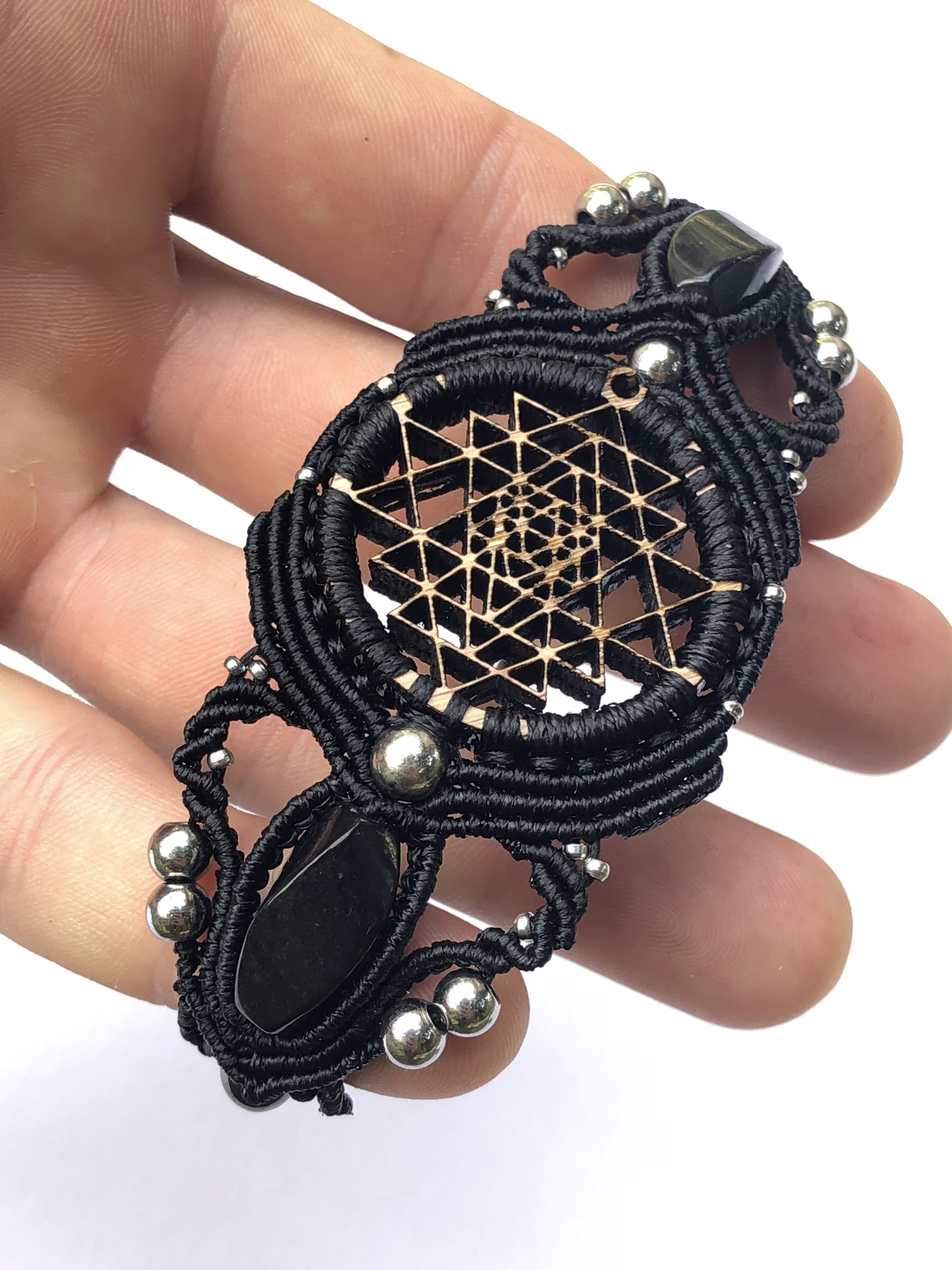 Black Sri Yantra Bracelet with Shungite Natural Stones - Image 3