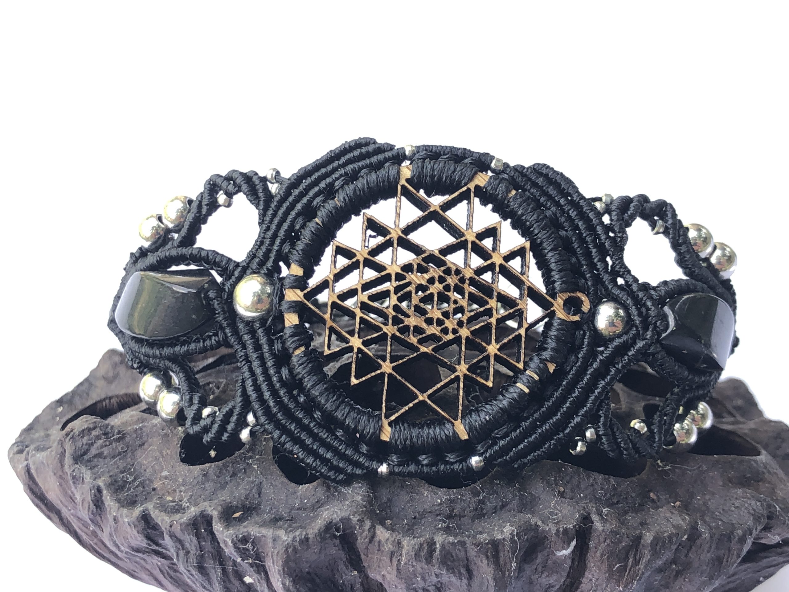 Black Sri Yantra Bracelet with Shungite Natural Stones - Image 2