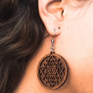 Sri Yantra wooden earrings, Sacred Geometry Yoga Jewelry, Buddhist earrings, Yoga earrings, Boho earrings, Spiritual jewelry