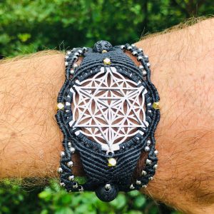 Sacred Geometry  Merkaba & Flower of life   "Watches" bracelet macramé, Meditation Watch,  here and now reminder, digital detox tool
