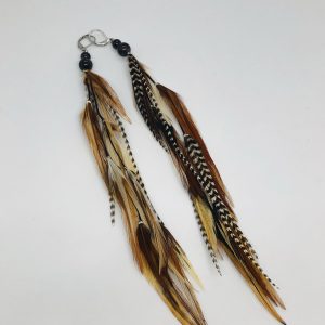 Red and Striped Grizzly Feathers earrings with Garnet